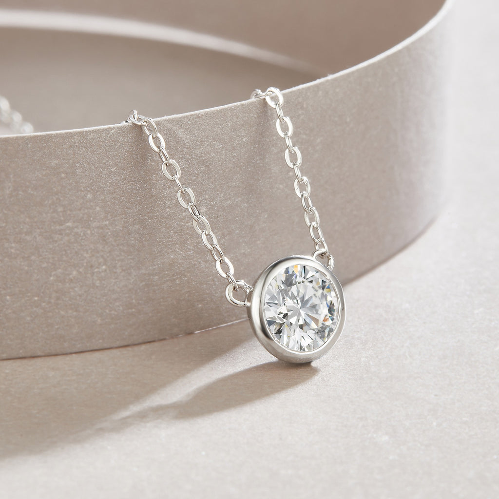 Wish 1 Carat Moissanite Bezel Solitaire Necklace in Sterling Silver