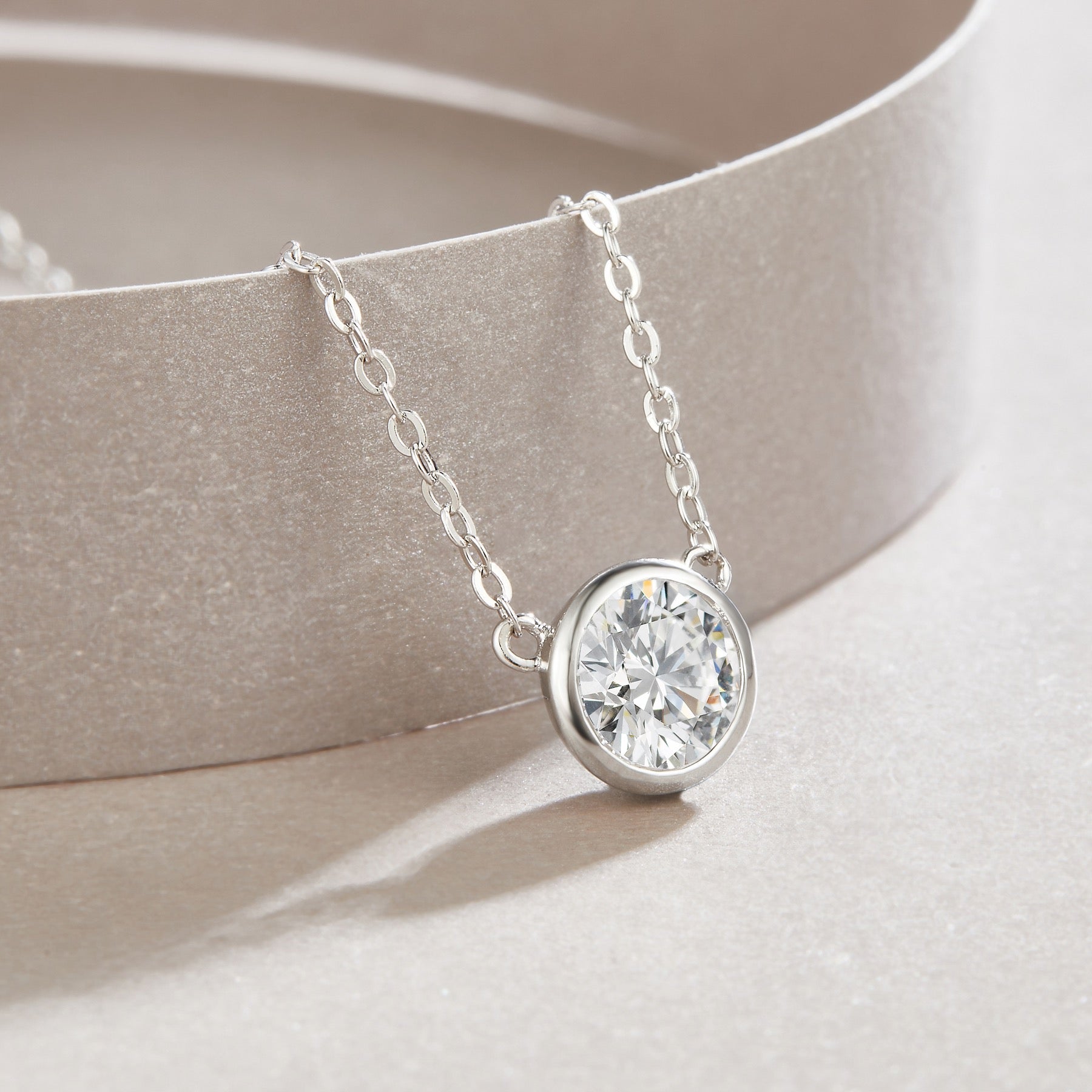 Wish 1 Carat Moissanite Bezel Solitaire Necklace in Sterling Silver