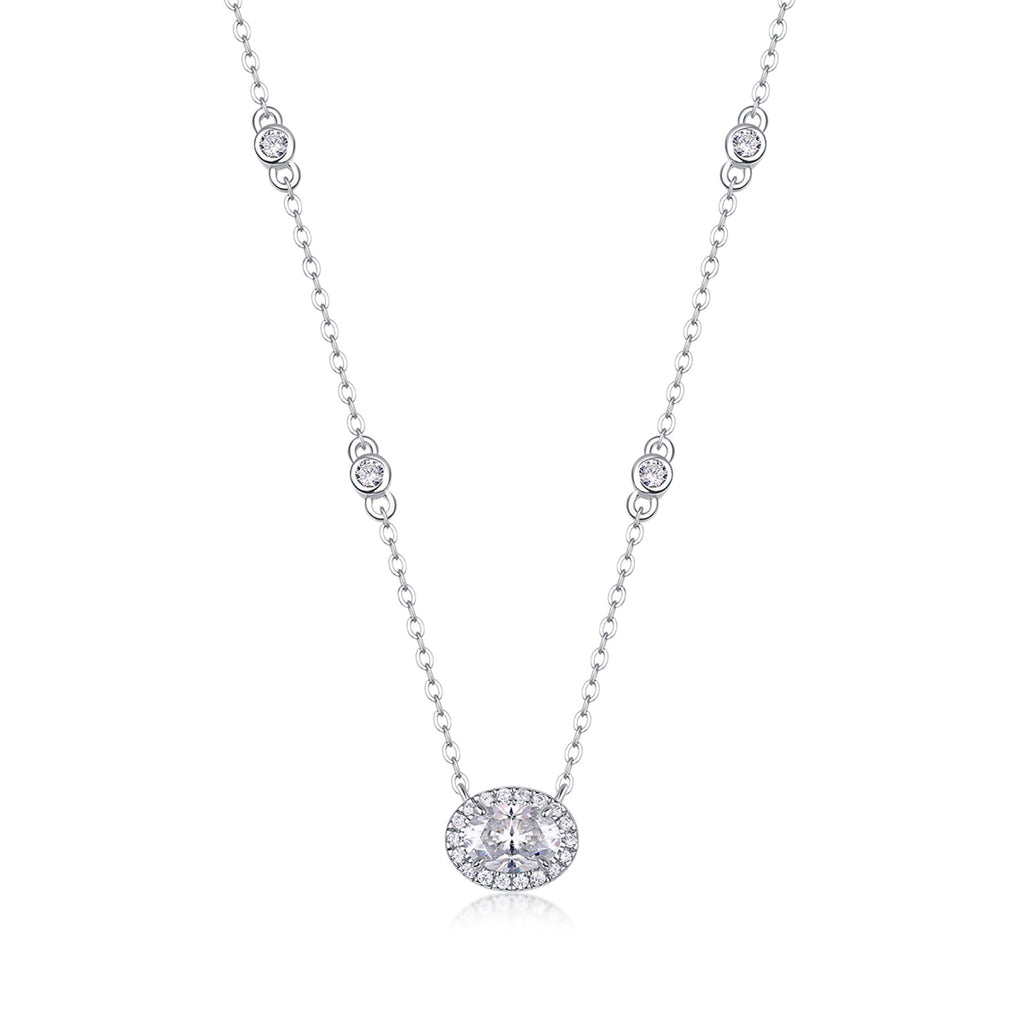 Midsummer Oval-Cut Moissanite Bezel Pendant Necklace in Sterling Silver