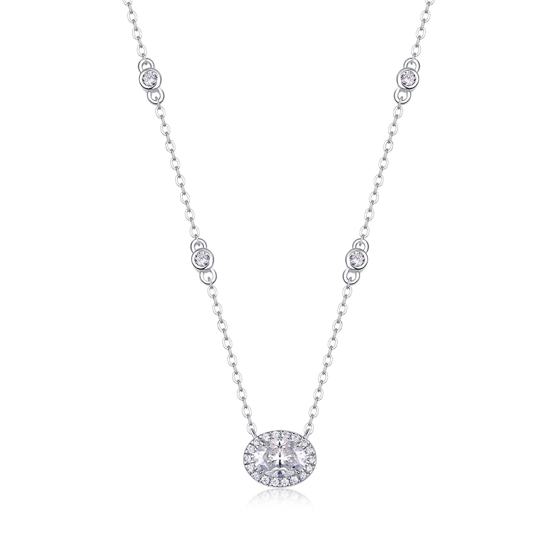 Midsummer Oval-Cut Moissanite Bezel Pendant Necklace in Sterling Silver