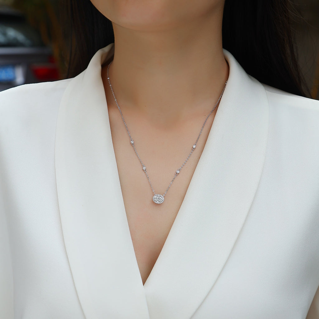Midsummer Oval-Cut Moissanite Bezel Pendant Necklace in Sterling Silver