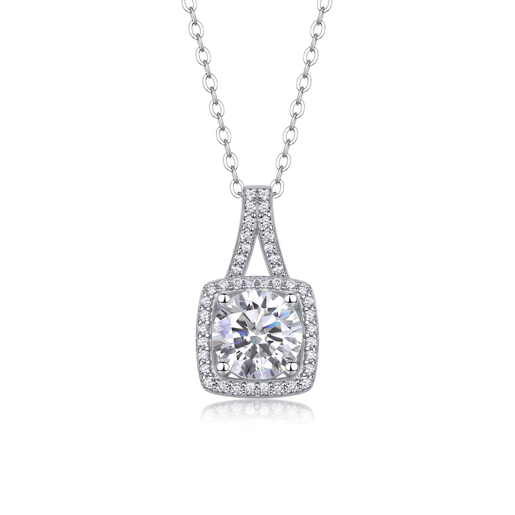 Solene 2 Carat Moissanite Halo Pendant Necklace in Sterling Silver