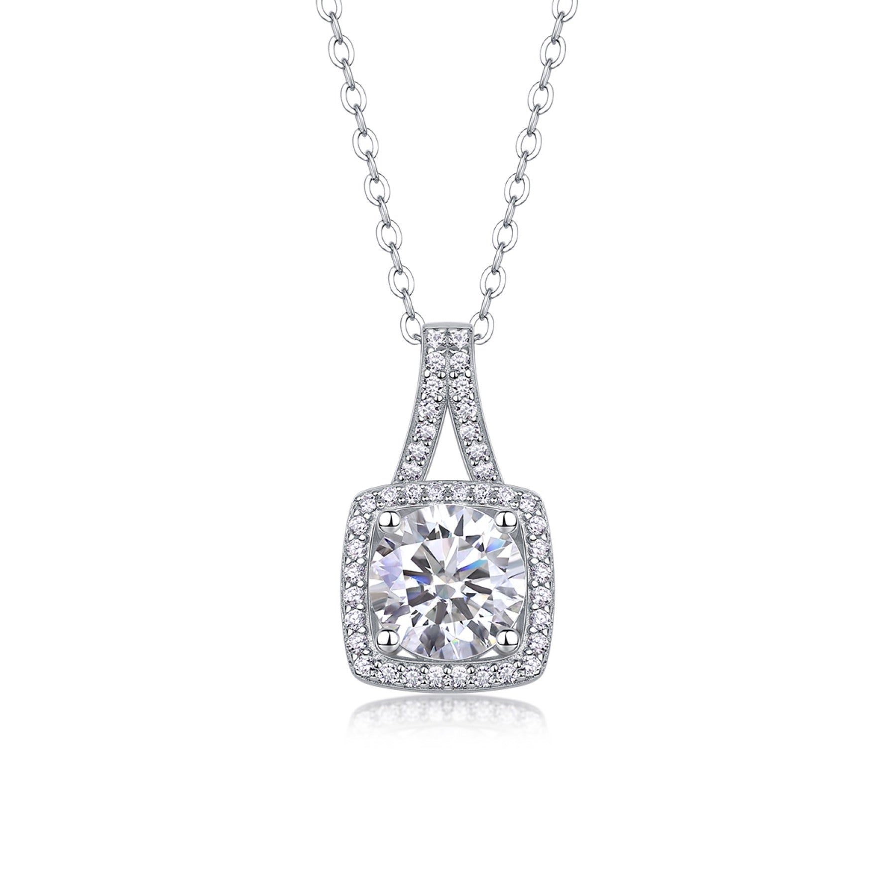 Solene 2 Carat Moissanite Halo Pendant Necklace in Sterling Silver