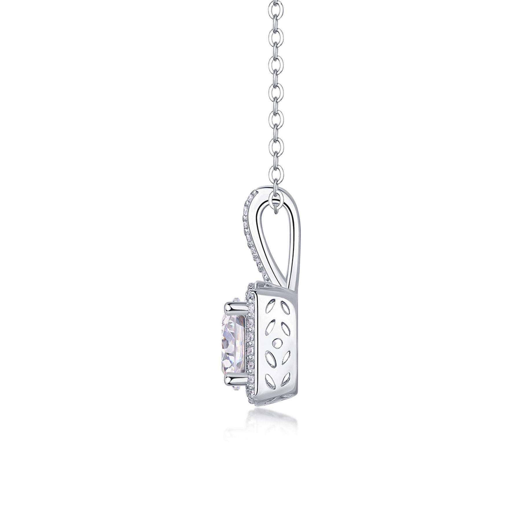 Solene 2 Carat Moissanite Halo Pendant Necklace in Sterling Silver