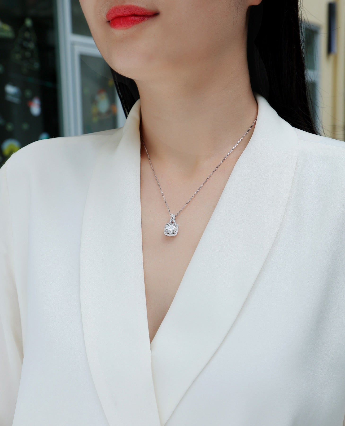 Solene 2 Carat Moissanite Halo Pendant Necklace in Sterling Silver