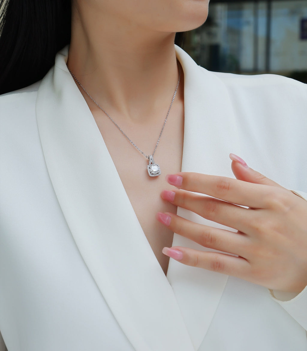 Solene 2 Carat Moissanite Halo Pendant Necklace in Sterling Silver