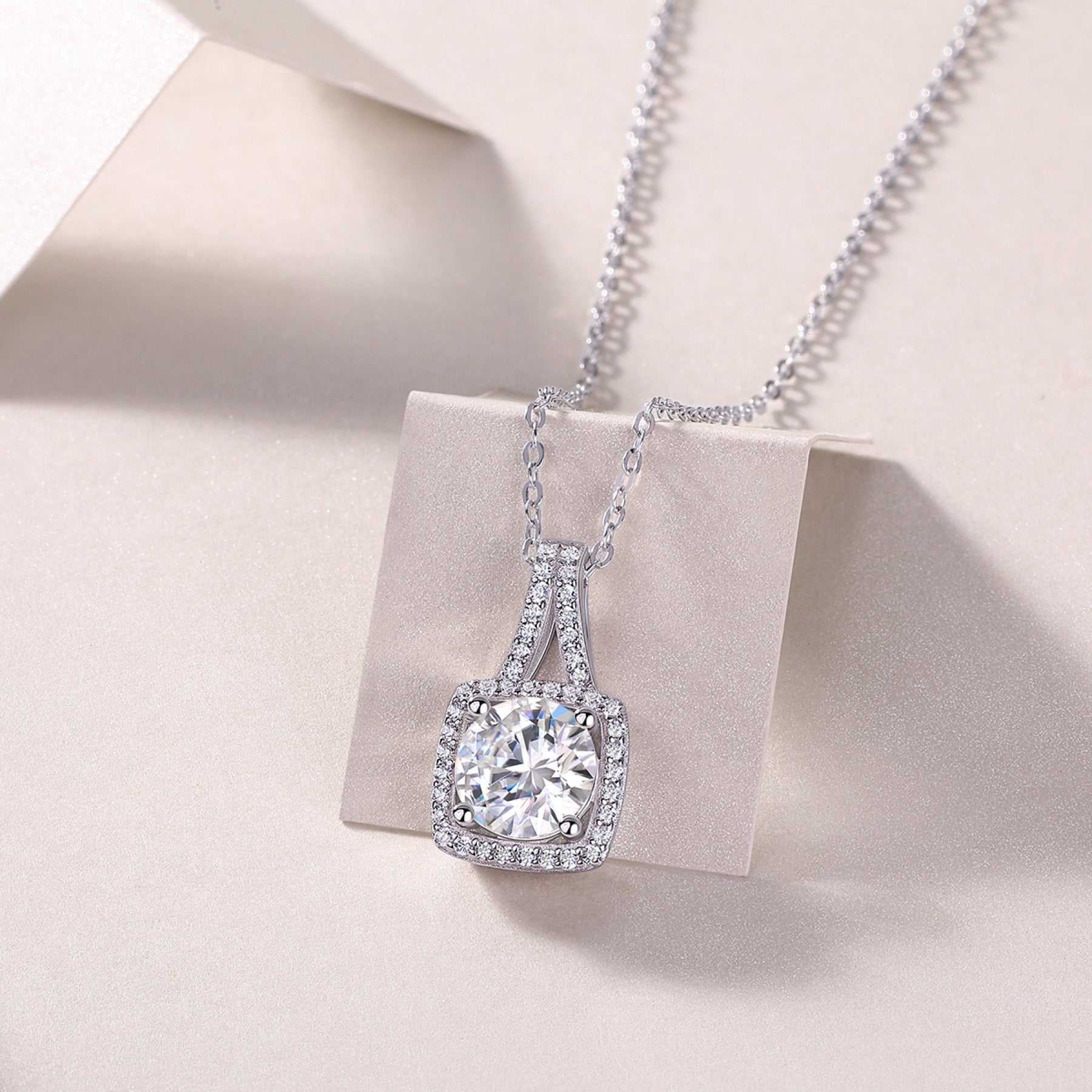 Solene 2 Carat Moissanite Halo Pendant Necklace in Sterling Silver