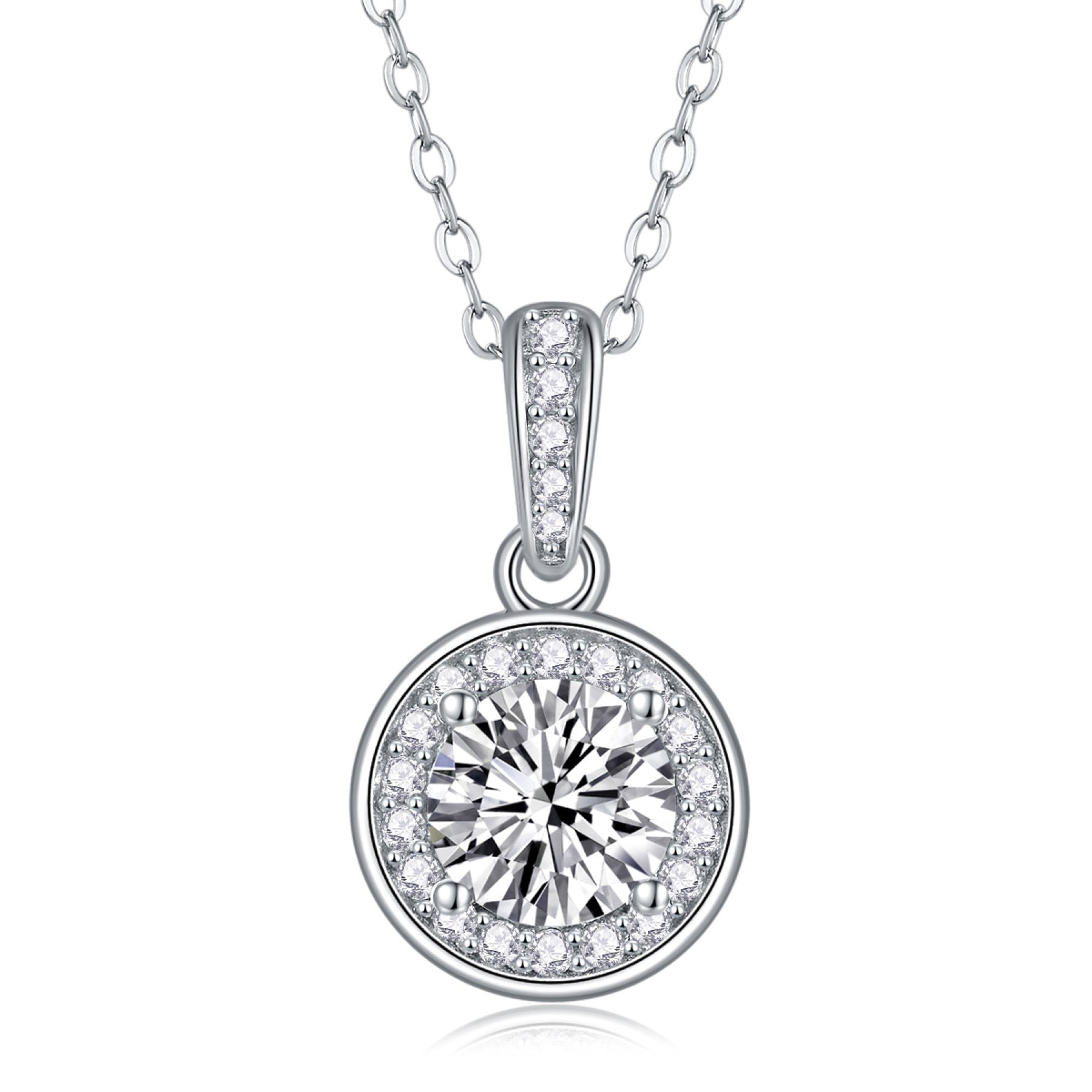 Nocturne 1 Carat Moissanite Halo Pendant Necklace in Sterling Silver