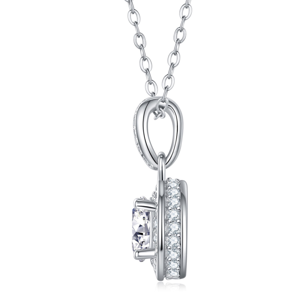 Nocturne 1 Carat Moissanite Halo Pendant Necklace in Sterling Silver