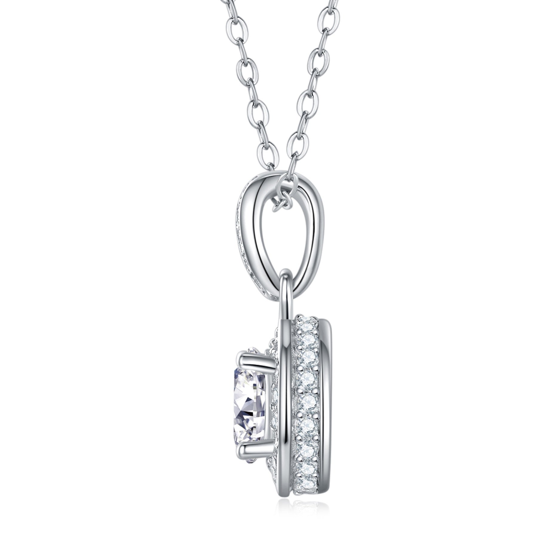 Nocturne 1 Carat Moissanite Halo Pendant Necklace in Sterling Silver