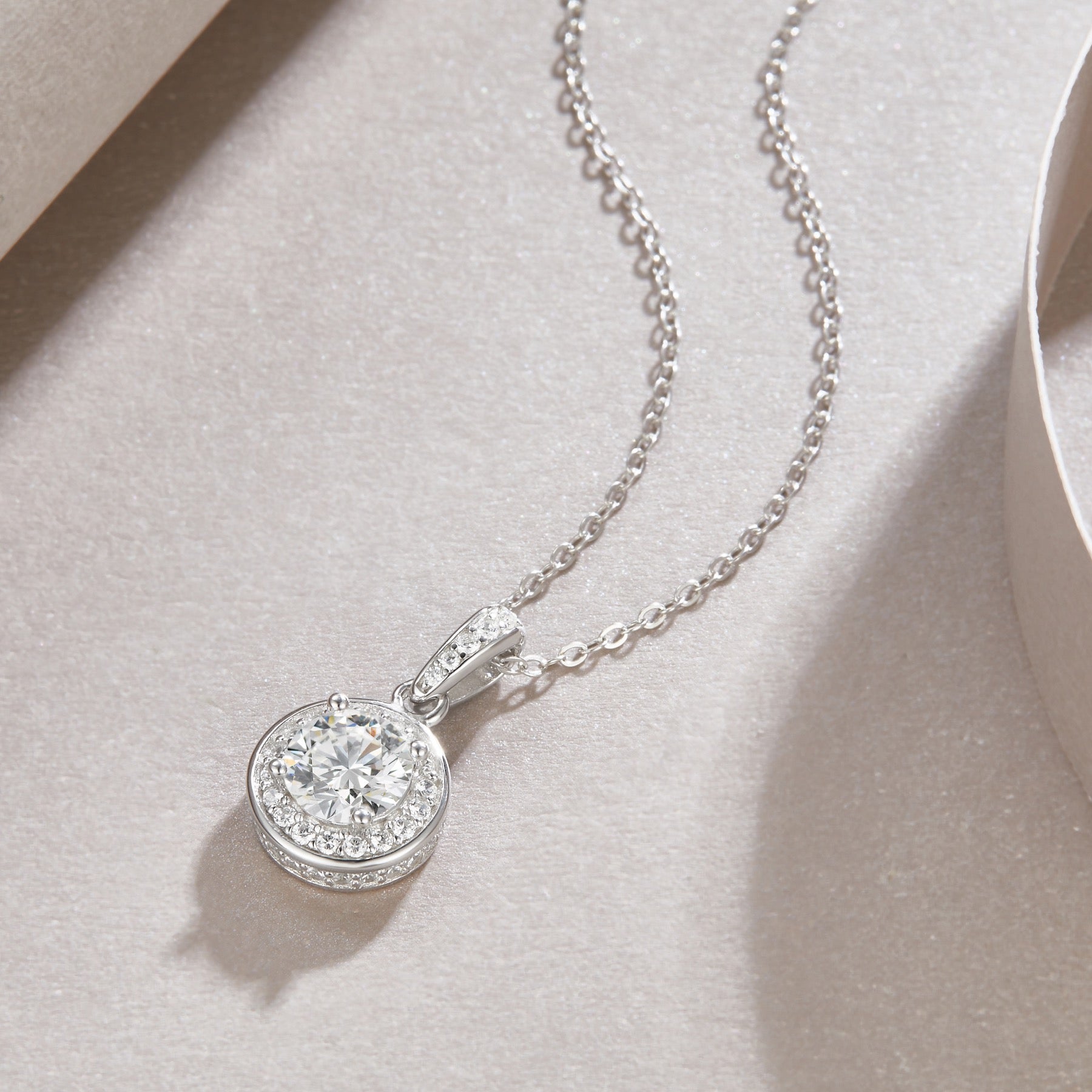 Nocturne 1 Carat Moissanite Halo Pendant Necklace in Sterling Silver