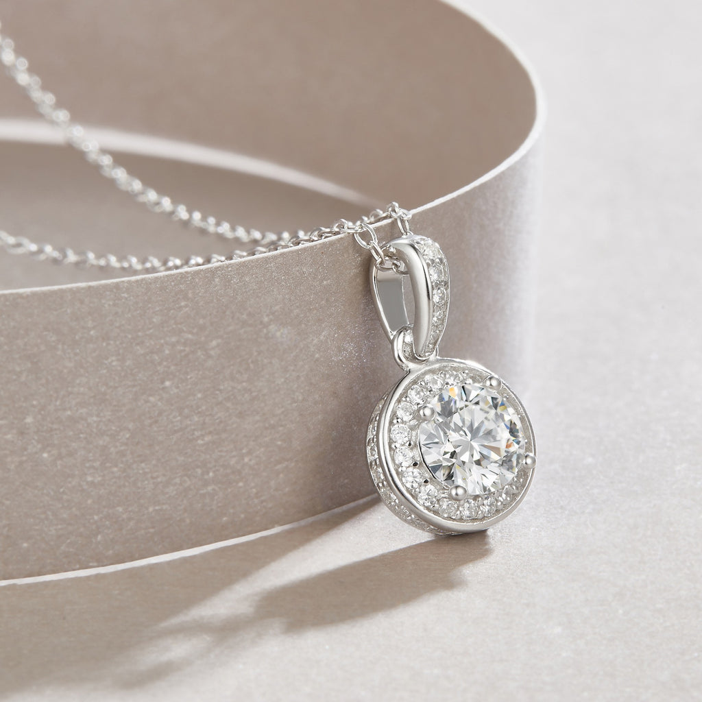 Nocturne 1 Carat Moissanite Halo Pendant Necklace in Sterling Silver