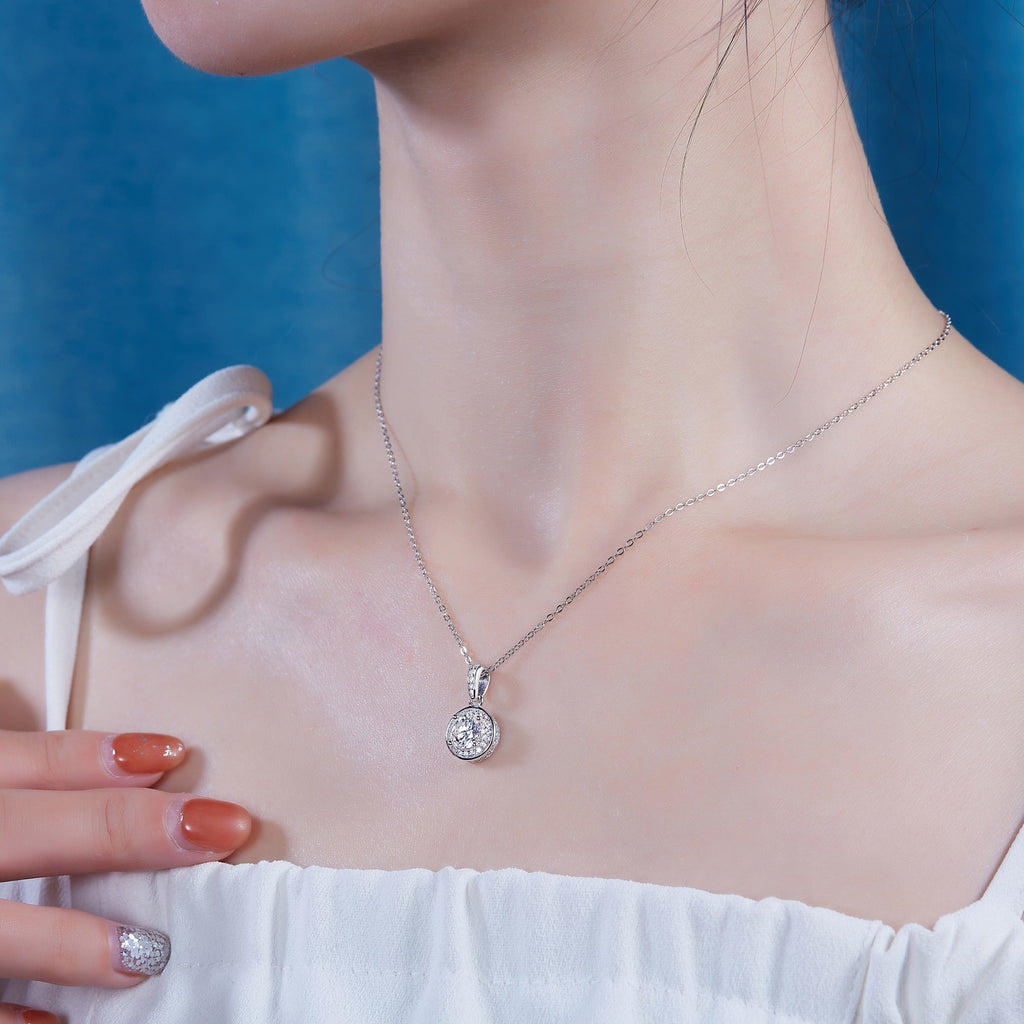 Nocturne 1 Carat Moissanite Halo Pendant Necklace in Sterling Silver