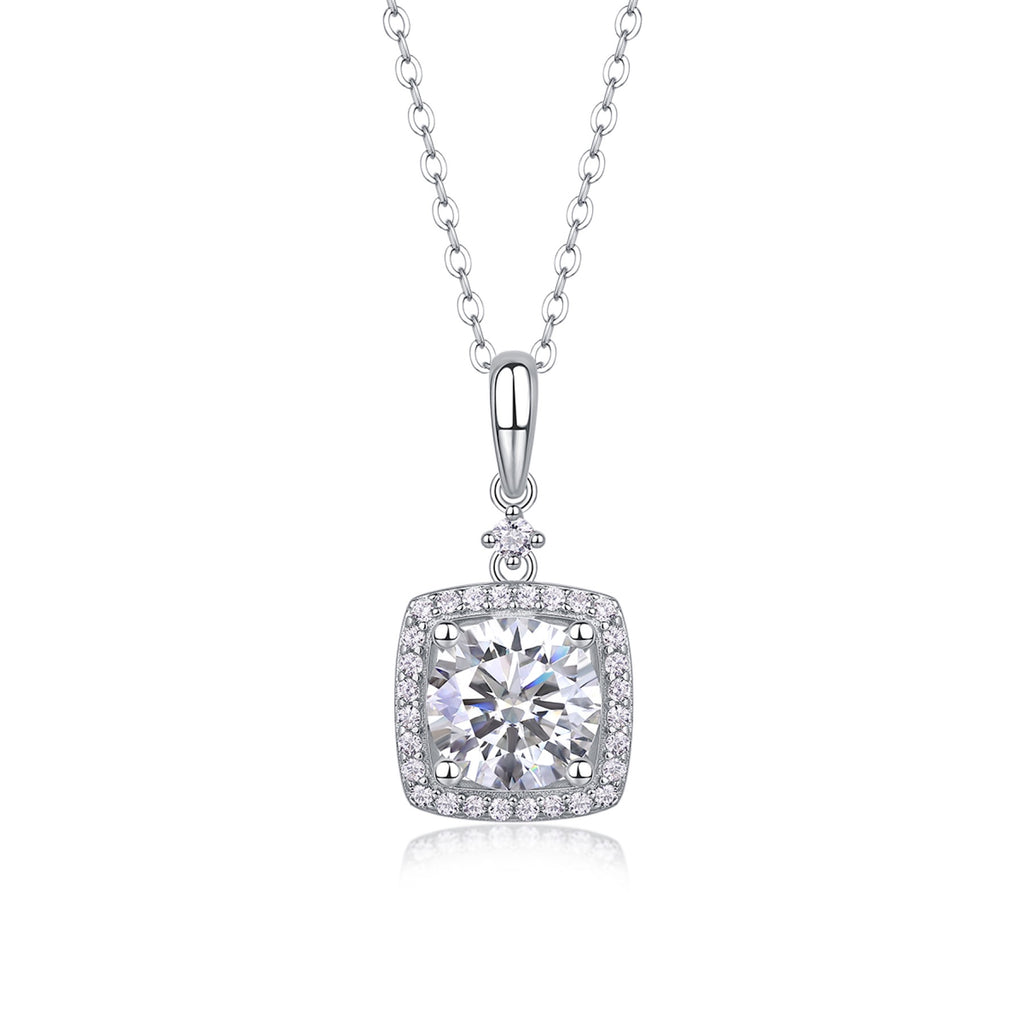 Marie 2 Carat Moissanite Halo Pendant Necklace in Sterling Silver
