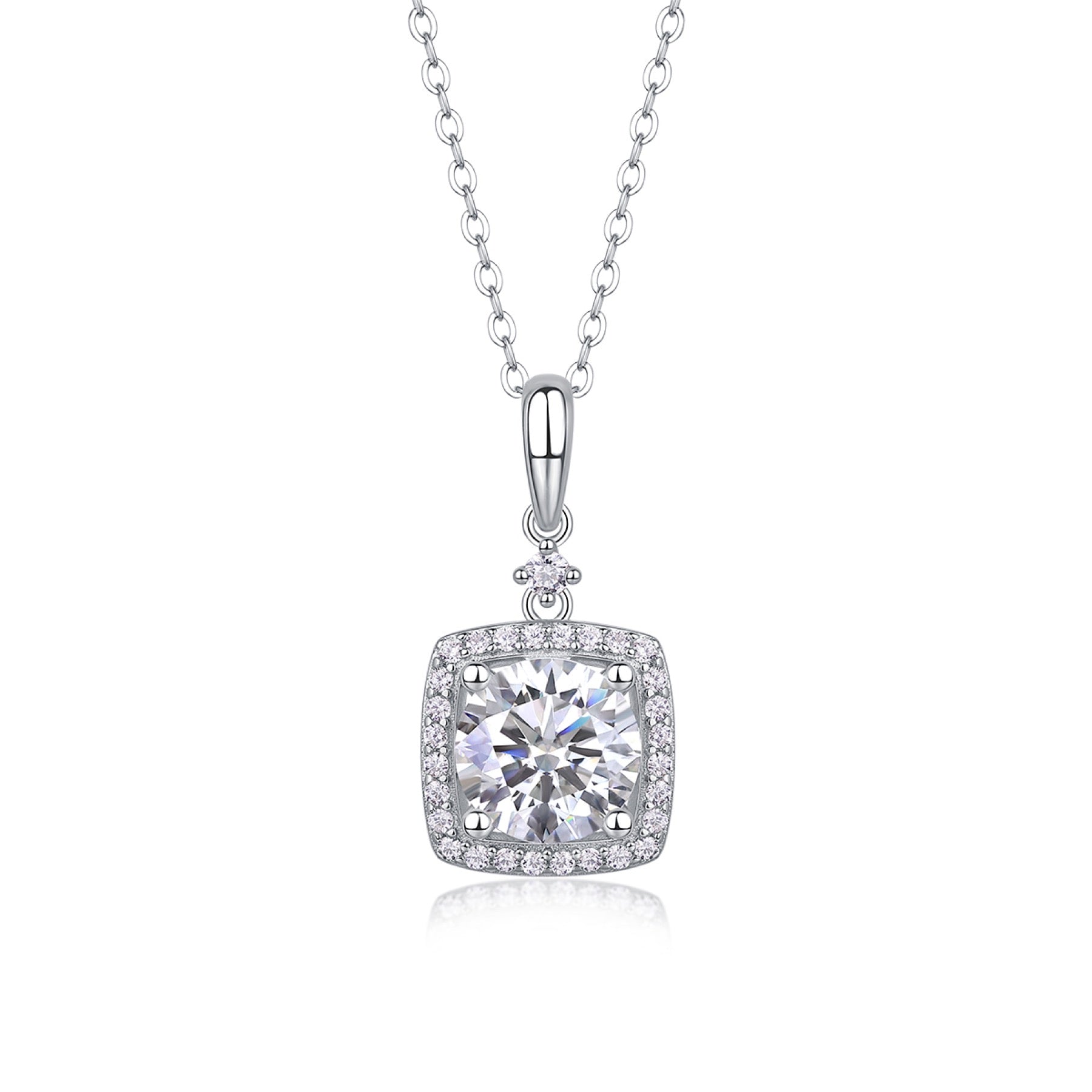 Marie 2 Carat Moissanite Halo Pendant Necklace in Sterling Silver