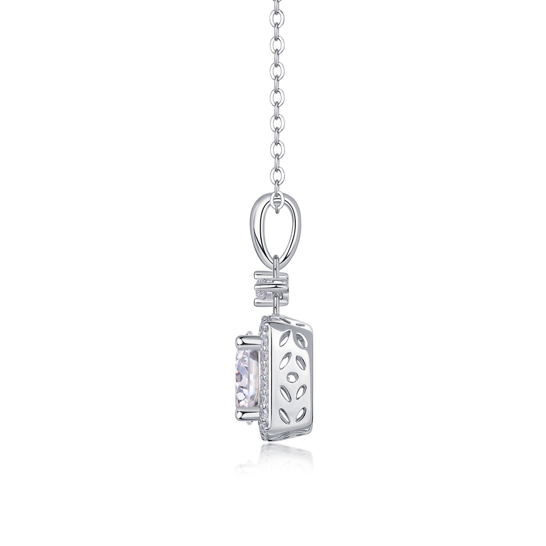 Marie 2 Carat Moissanite Halo Pendant Necklace in Sterling Silver
