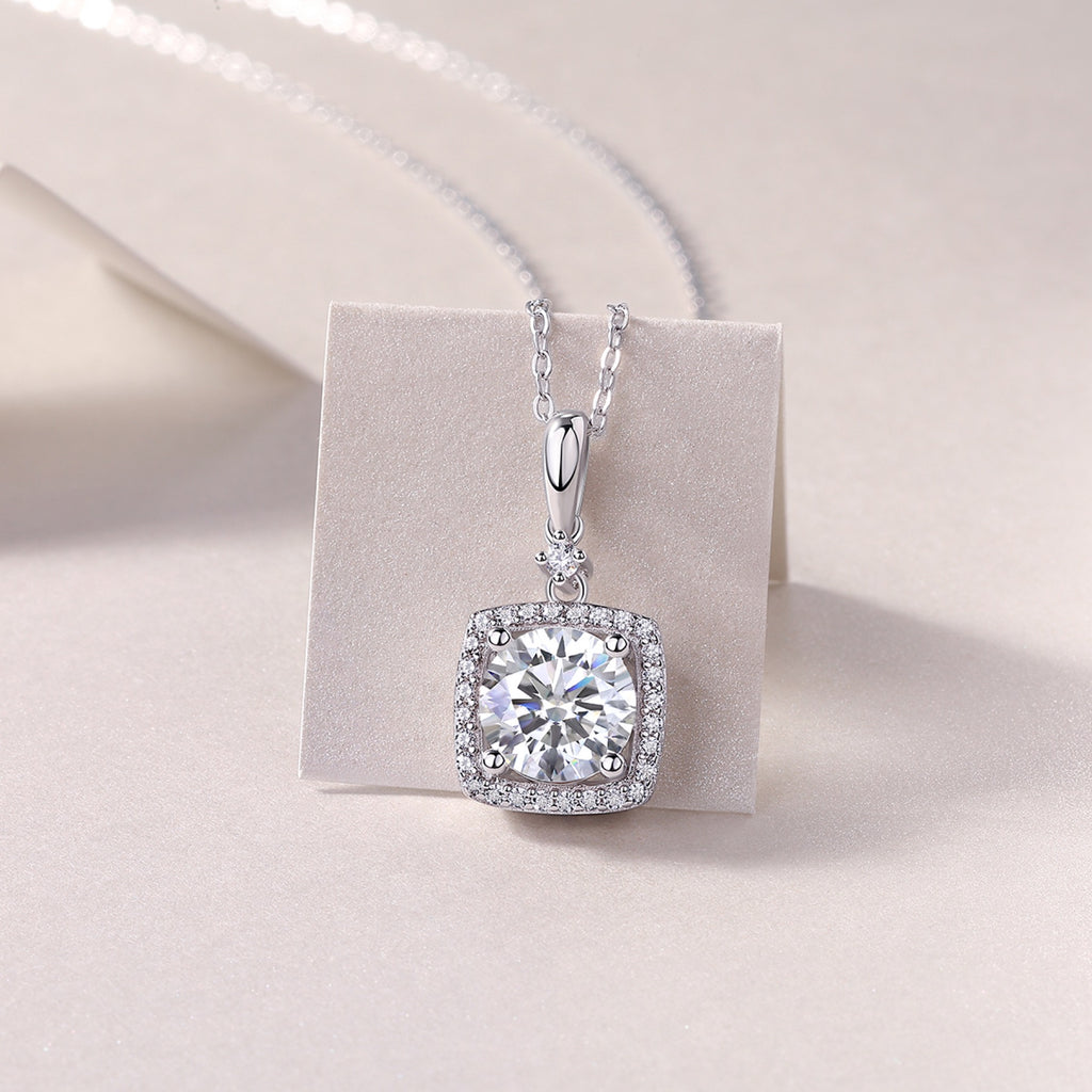 Marie 2 Carat Moissanite Halo Pendant Necklace in Sterling Silver