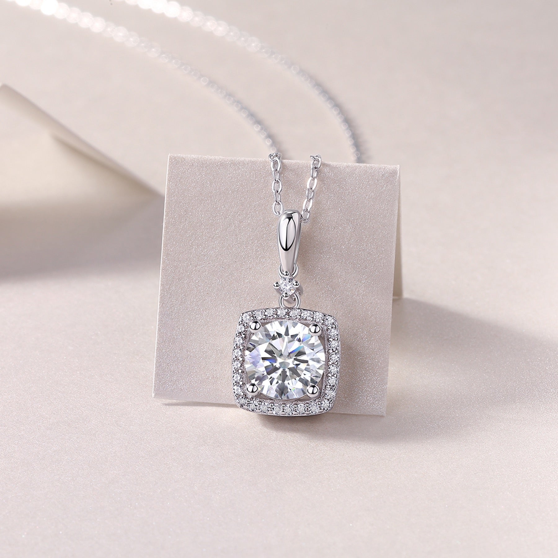 Marie 2 Carat Moissanite Halo Pendant Necklace in Sterling Silver