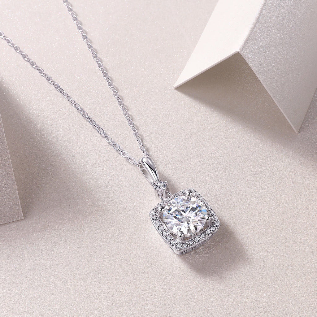 Marie 2 Carat Moissanite Halo Pendant Necklace in Sterling Silver