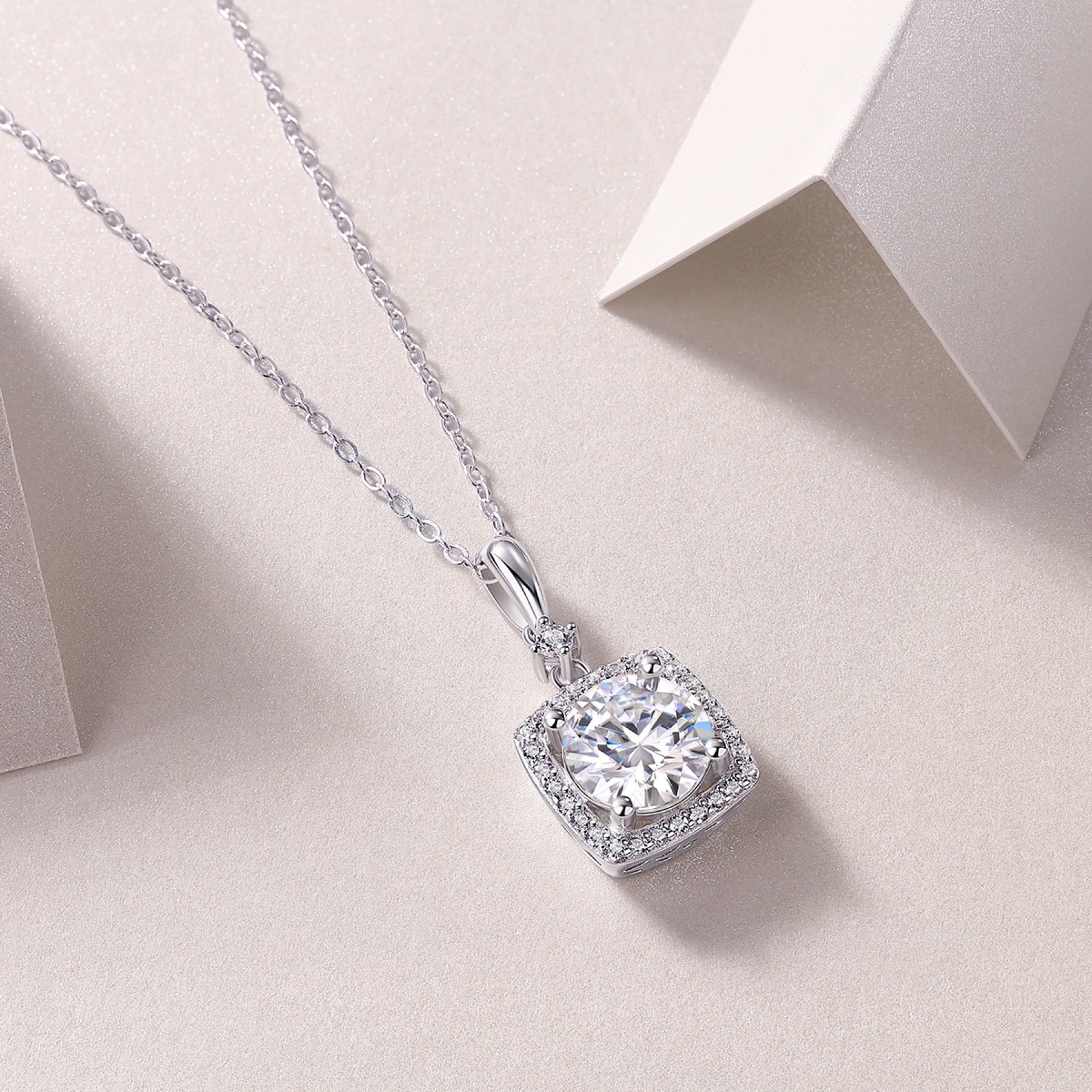 Marie 2 Carat Moissanite Halo Pendant Necklace in Sterling Silver