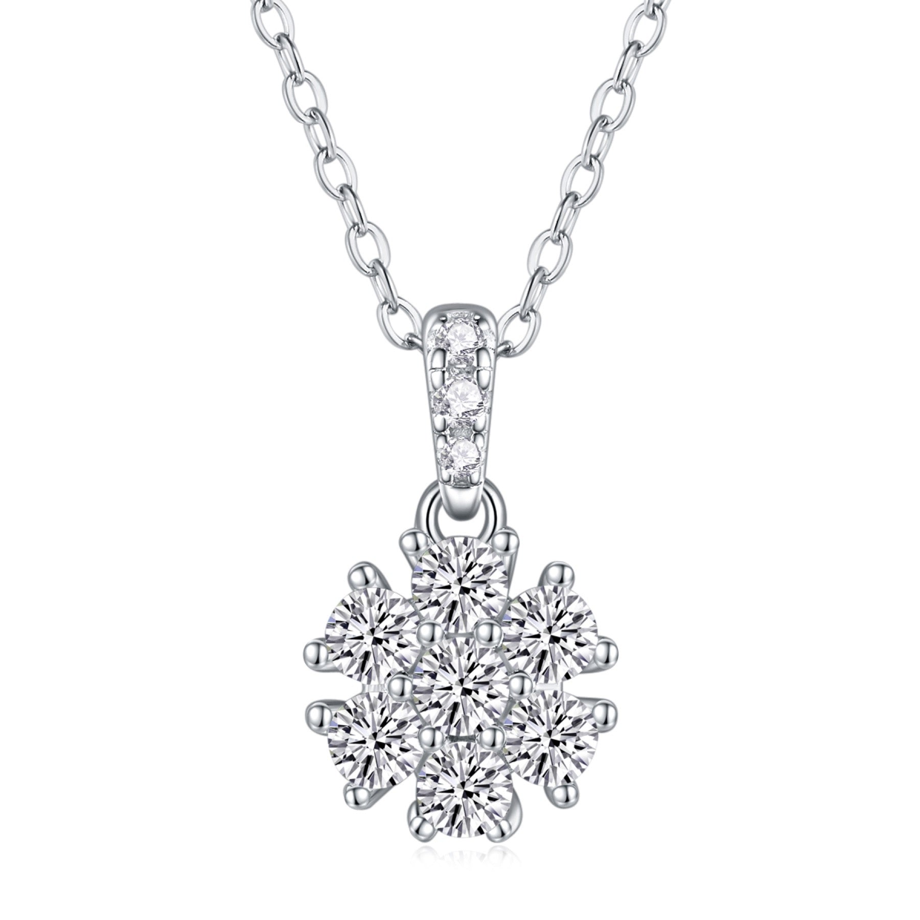 Flurry Moissanite Snowflake Pendant Necklace in Sterling Silver