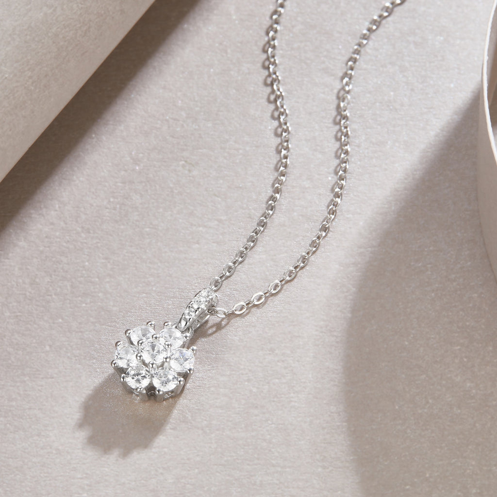 Flurry Moissanite Snowflake Pendant Necklace in Sterling Silver