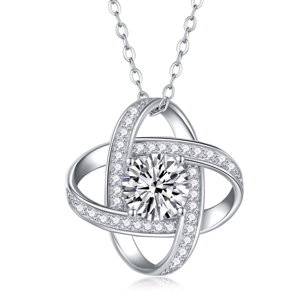 Entwined 1 Carat Moissanite Love Knot Pendant Necklace in Sterling Silver