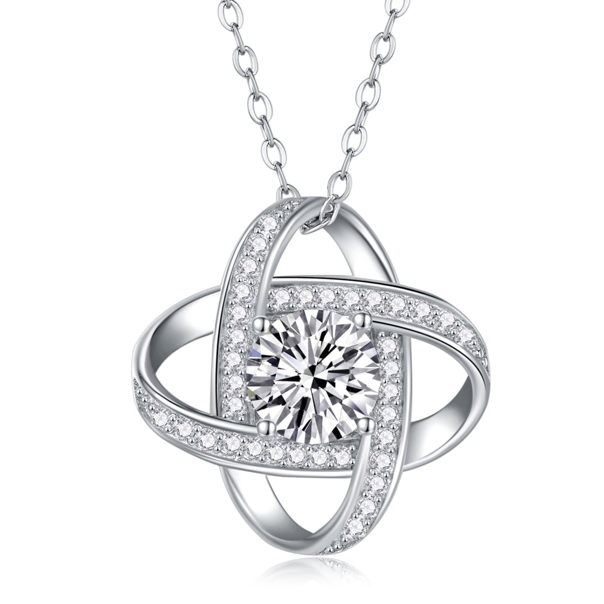 Entwined 1 Carat Moissanite Love Knot Pendant Necklace in Sterling Silver