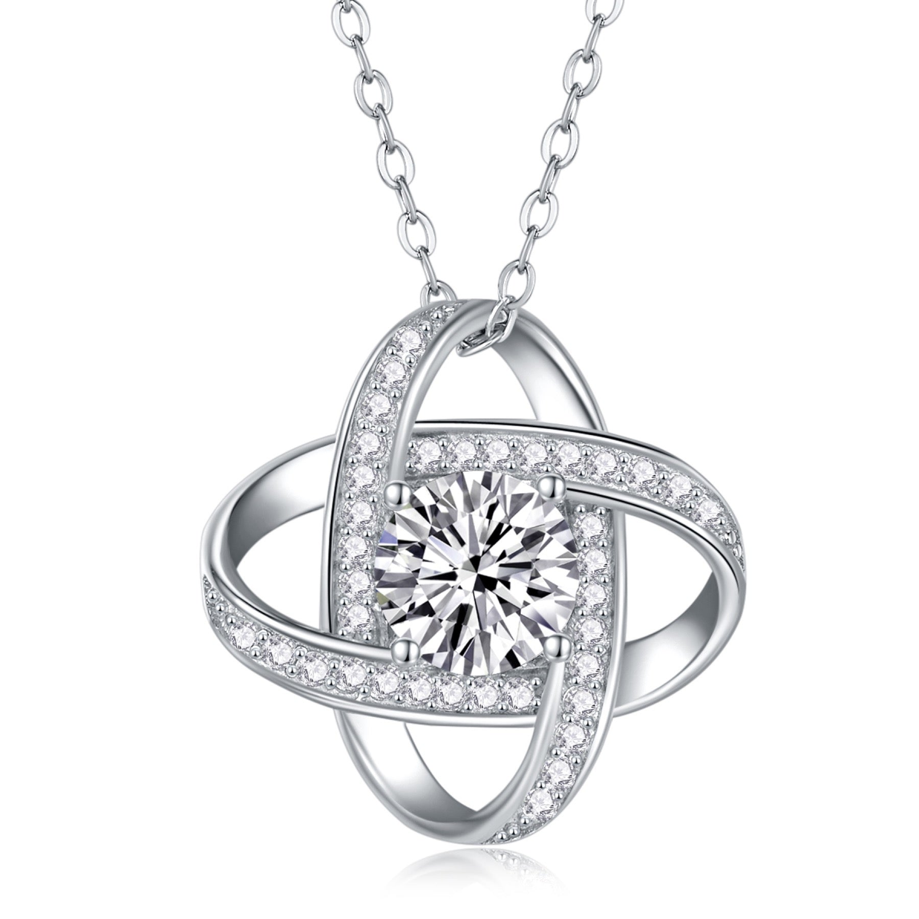 Entwined 1 Carat Moissanite Love Knot Pendant Necklace in Sterling Silver