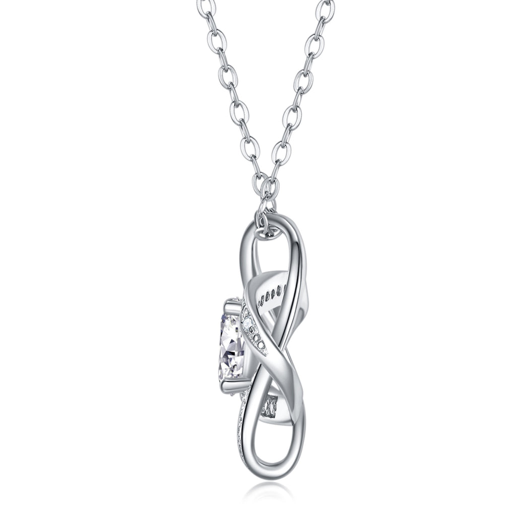 Entwined 1 Carat Moissanite Love Knot Pendant Necklace in Sterling Silver