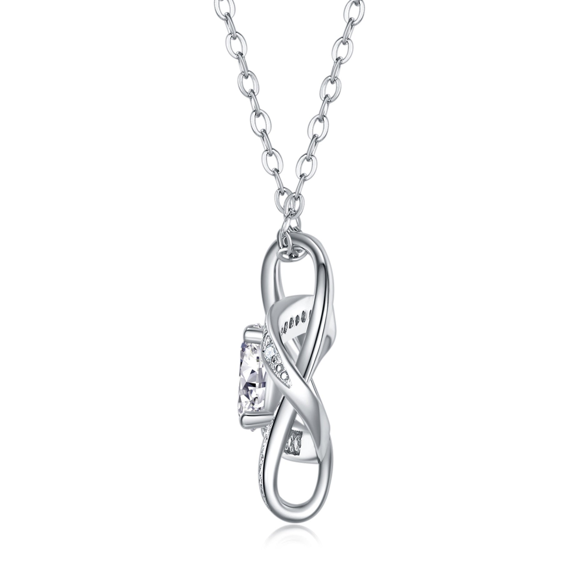 Entwined 1 Carat Moissanite Love Knot Pendant Necklace in Sterling Silver