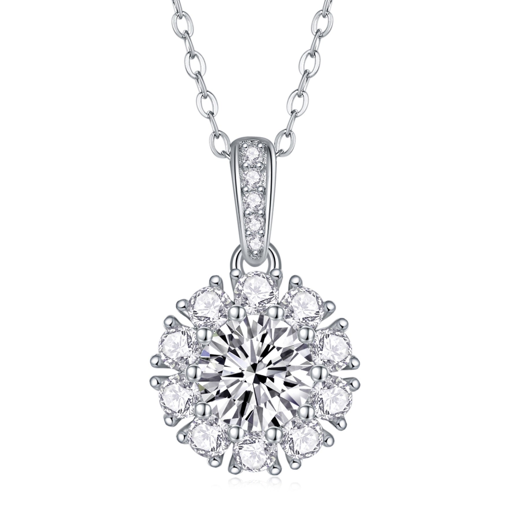 Bloom 1 Carat Moissanite Flower Pendant Necklace in Sterling Silver