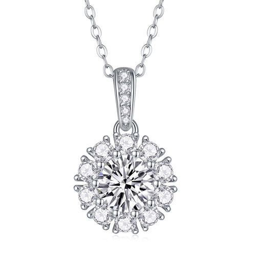 Bloom 1 Carat Moissanite Flower Pendant Necklace in Sterling Silver