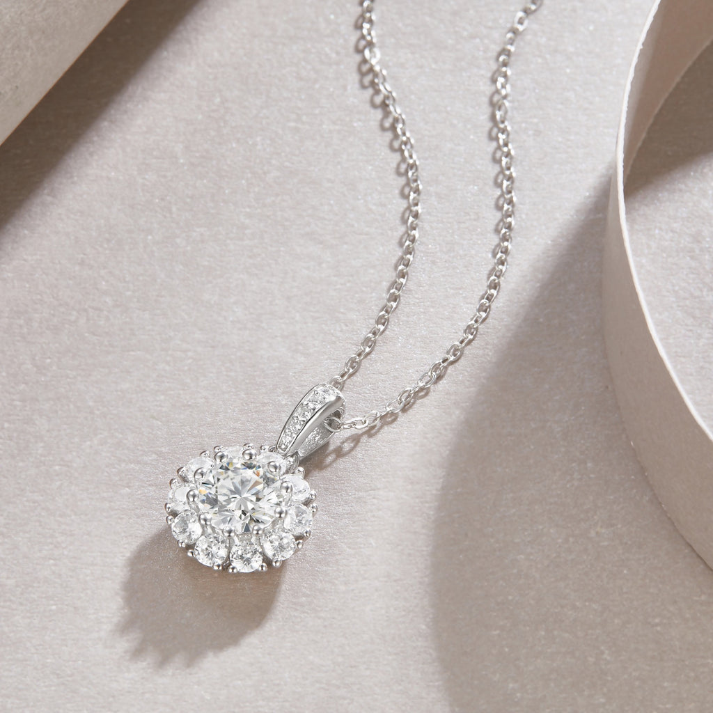 Bloom 1 Carat Moissanite Flower Pendant Necklace in Sterling Silver