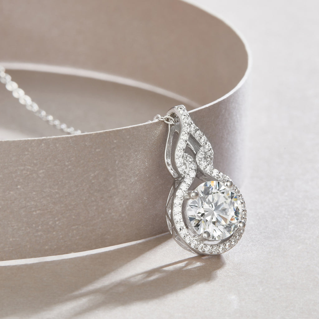 Meander 2 Carat Moissanite Infinity Pendant Necklace in Sterling Silver