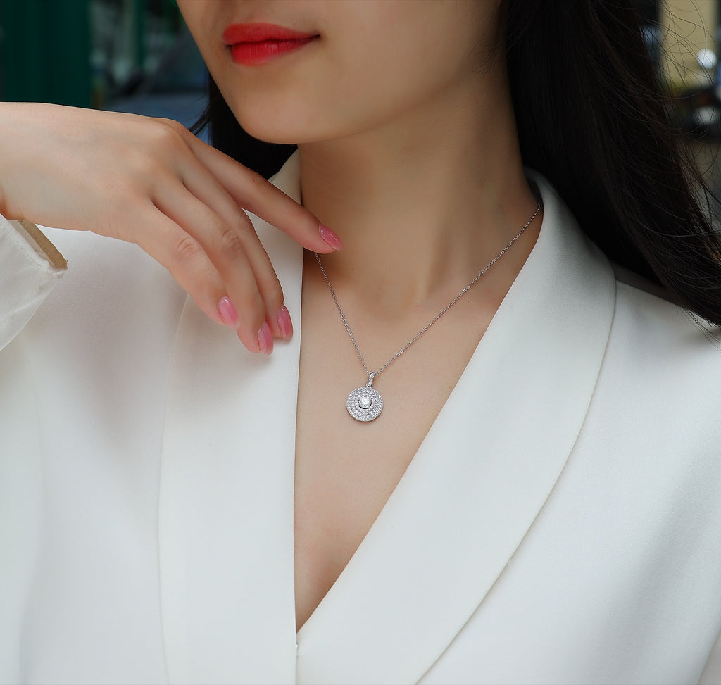 Dune 0.5 Carat Moissanite Double Halo Pendant Necklace in Sterling Silver