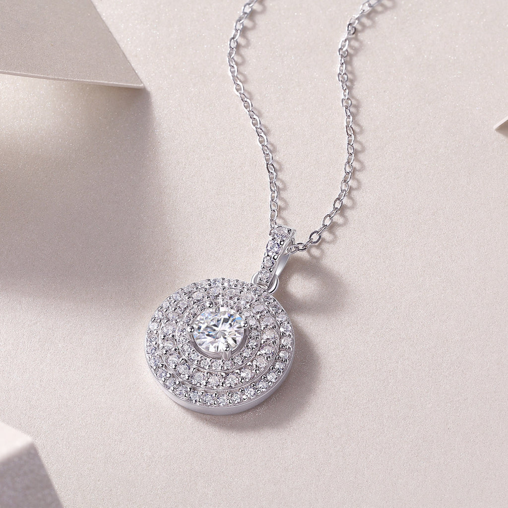 Dune 0.5 Carat Moissanite Double Halo Pendant Necklace in Sterling Silver
