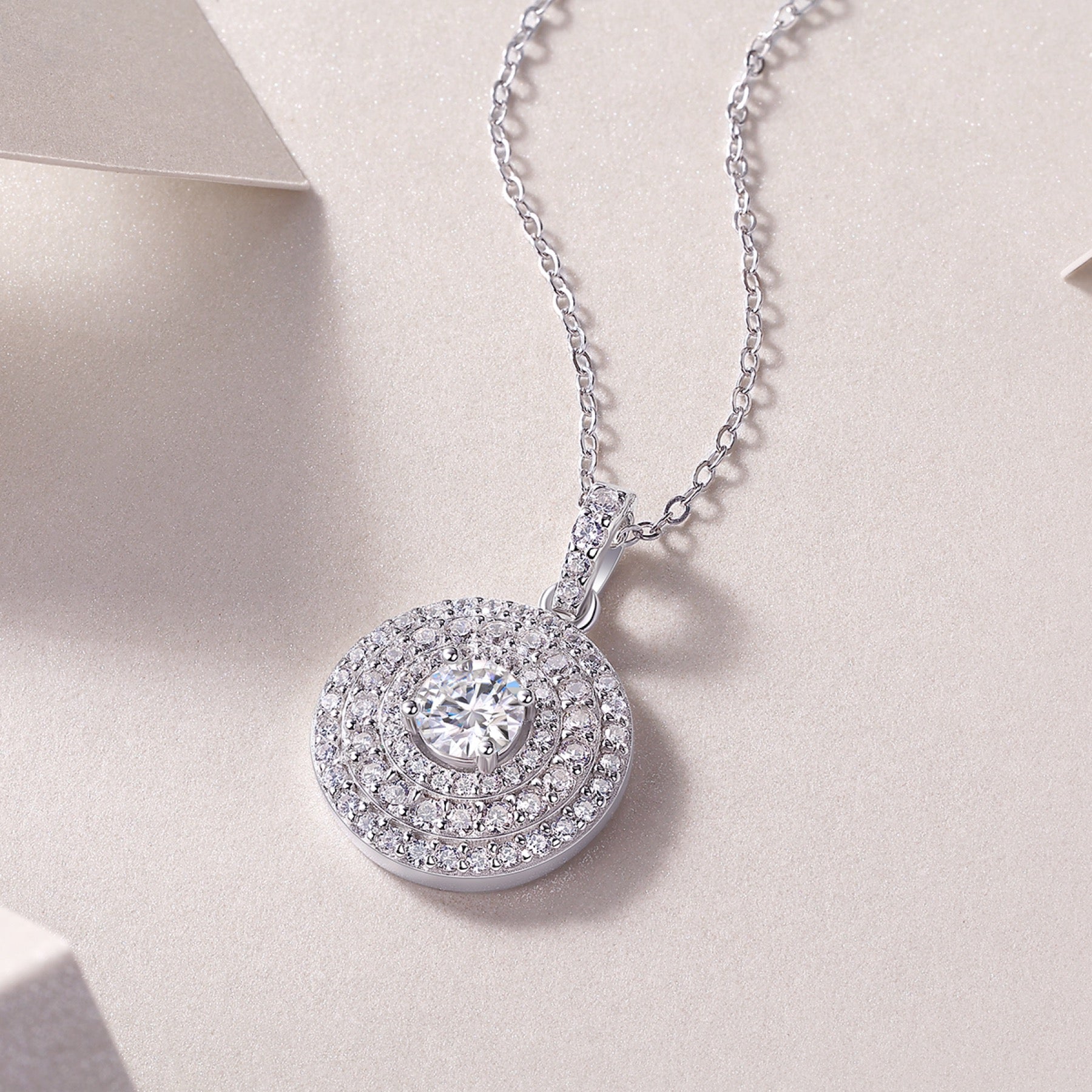 Dune 0.5 Carat Moissanite Double Halo Pendant Necklace in Sterling Silver