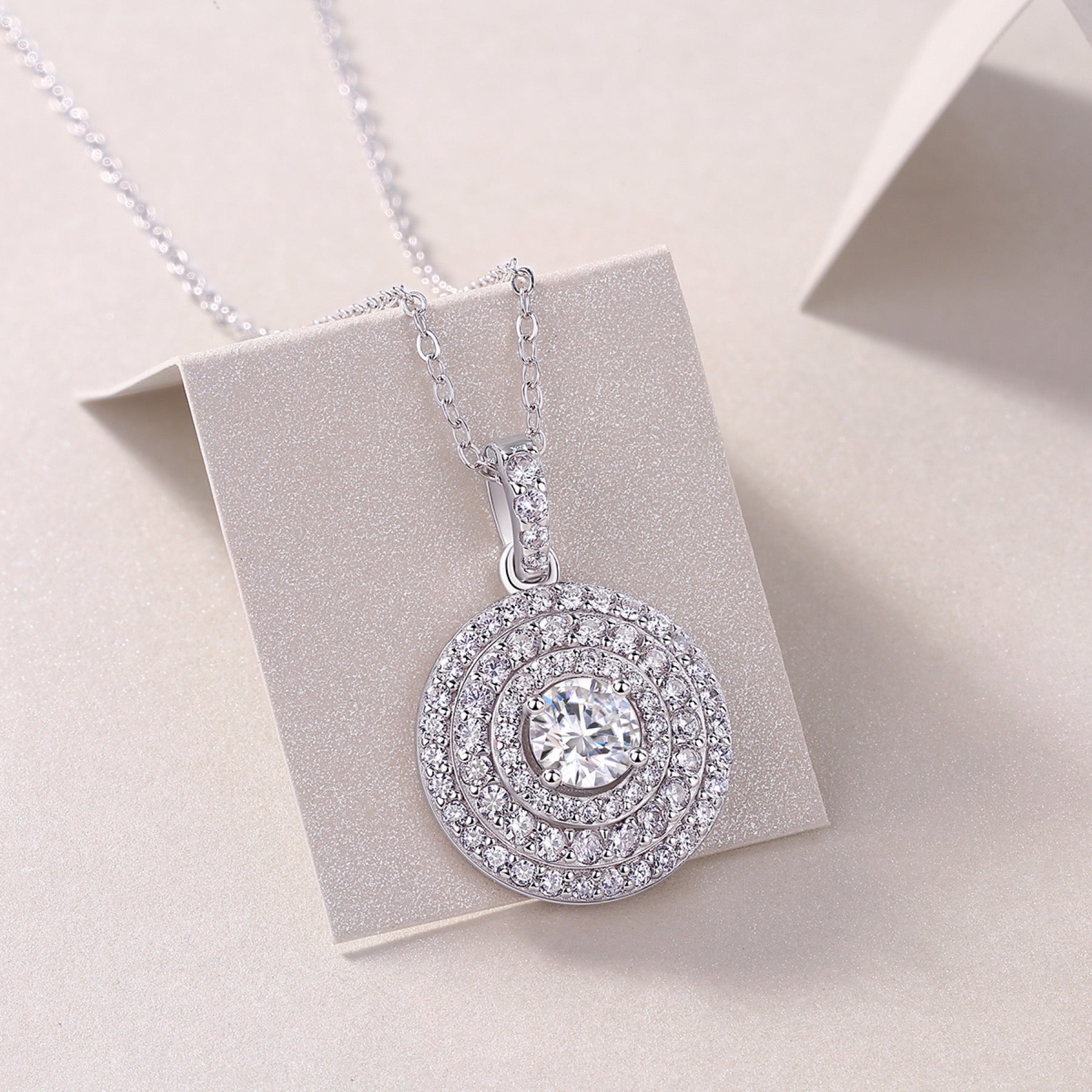 Dune 0.5 Carat Moissanite Double Halo Pendant Necklace in Sterling Silver