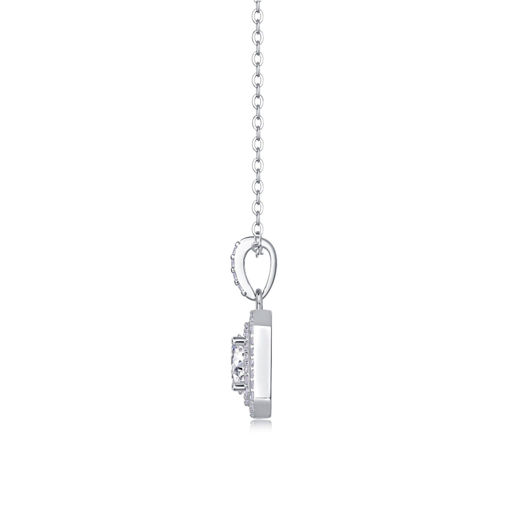 Sugarcube 1 Carat Moissanite Halo Pendant Necklace in Sterling Silver