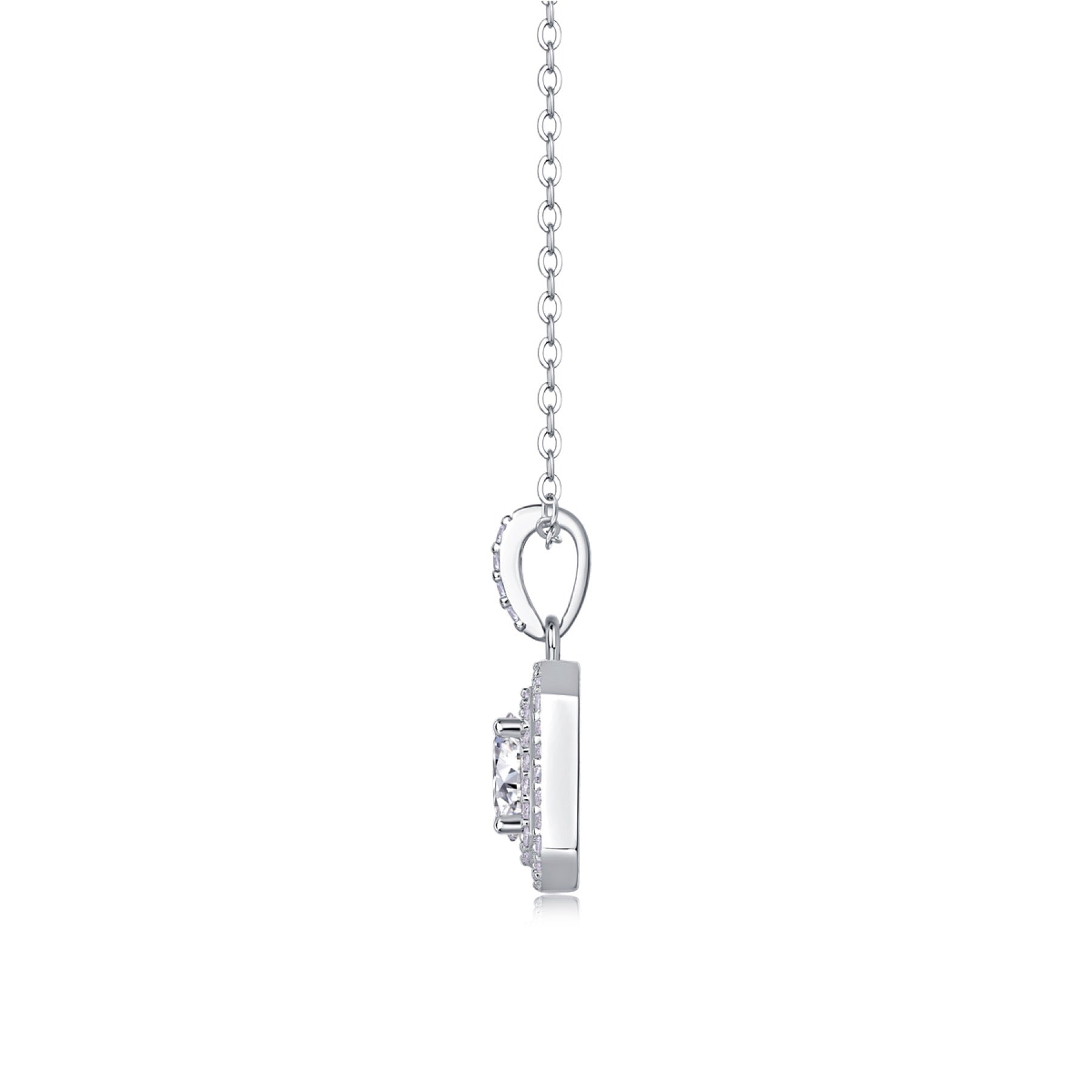 Sugarcube 1 Carat Moissanite Halo Pendant Necklace in Sterling Silver
