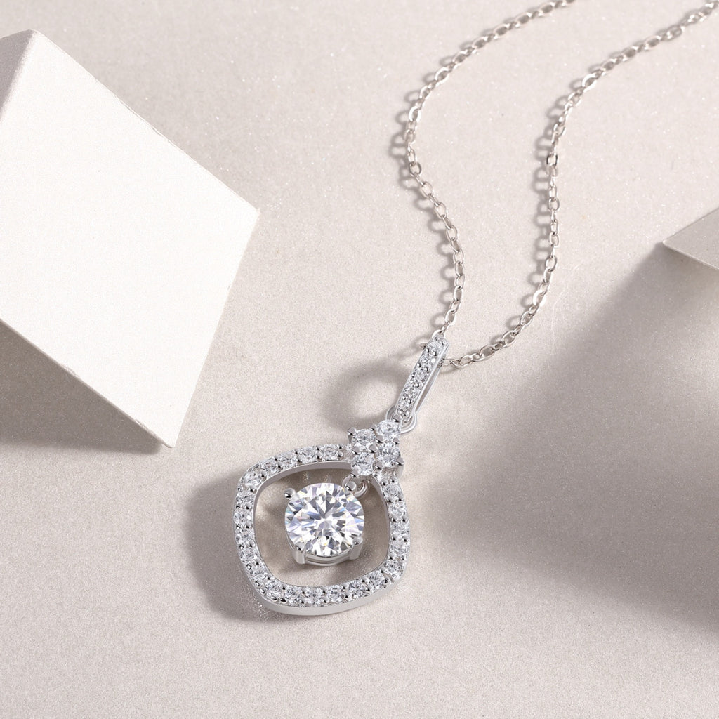 Stardust 1 Carat Moissanite Halo Pendant Necklace in Sterling Silver