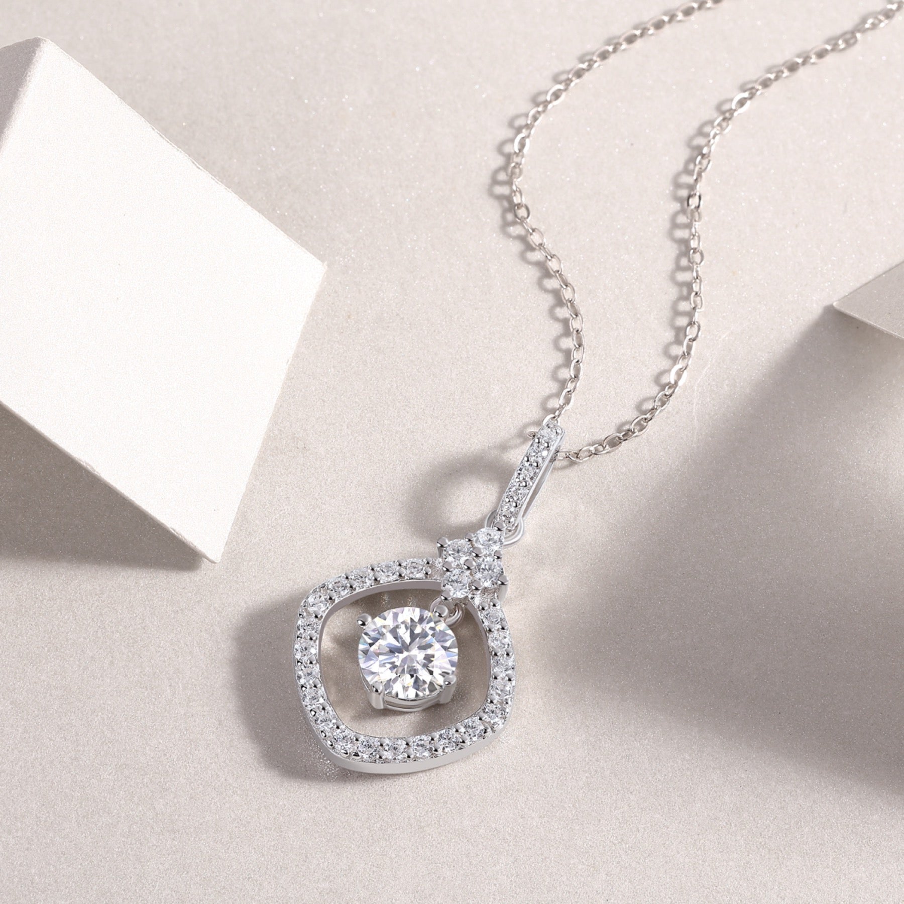 Stardust 1 Carat Moissanite Halo Pendant Necklace in Sterling Silver