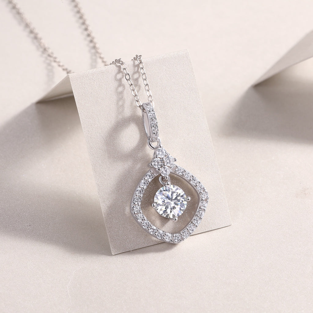 Stardust 1 Carat Moissanite Halo Pendant Necklace in Sterling Silver