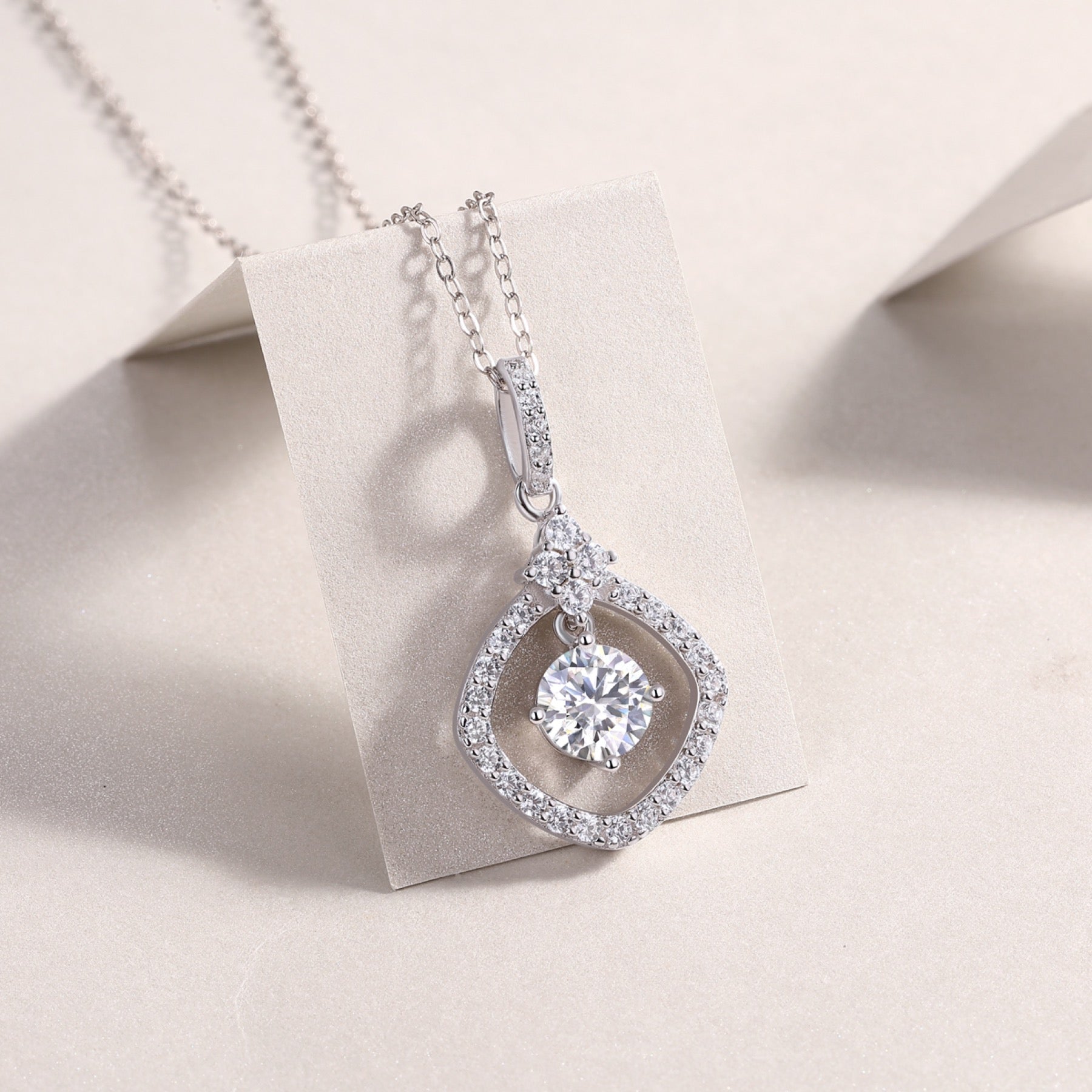 Stardust 1 Carat Moissanite Halo Pendant Necklace in Sterling Silver
