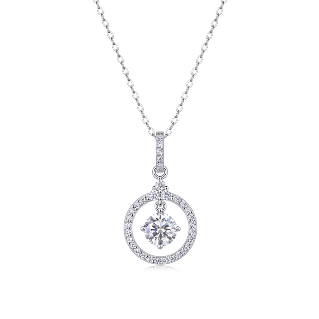 Amour 1 Carat Moissanite Circle Pendant Necklace in Sterling Silver