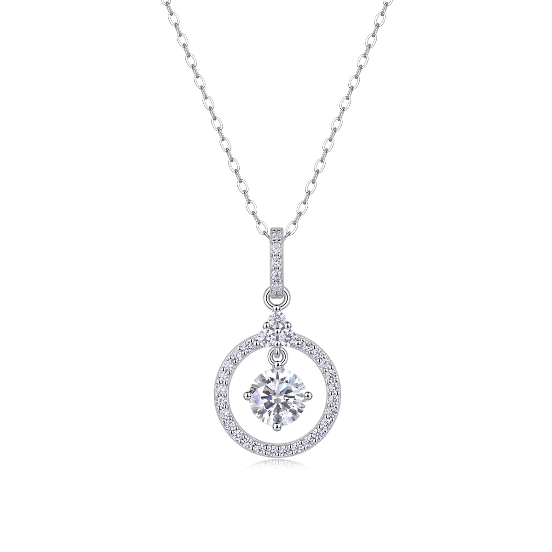 Amour 1 Carat Moissanite Circle Pendant Necklace in Sterling Silver
