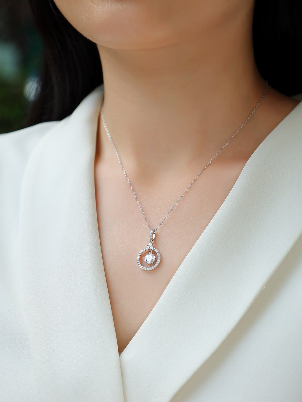 Amour 1 Carat Moissanite Circle Pendant Necklace in Sterling Silver