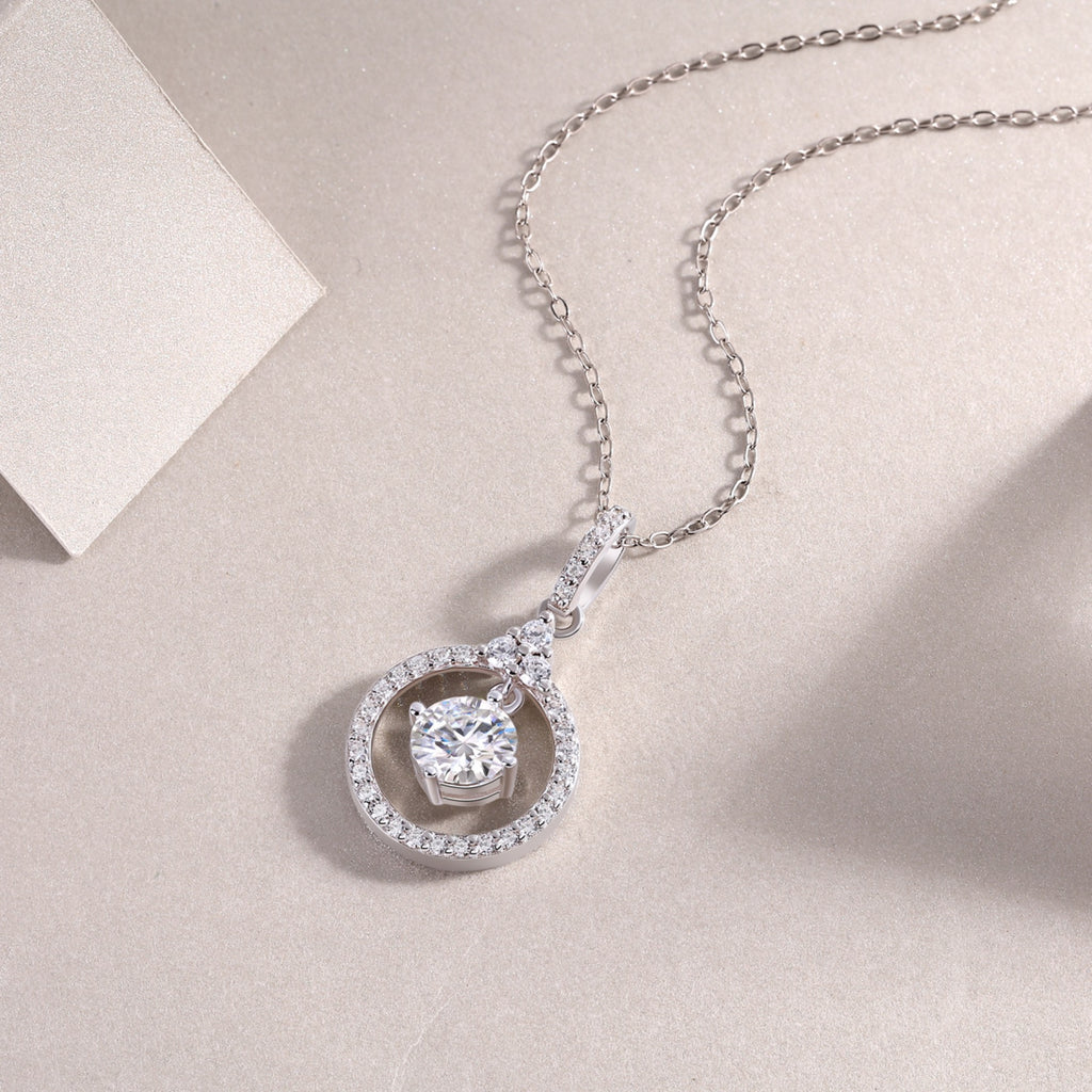 Amour 1 Carat Moissanite Circle Pendant Necklace in Sterling Silver