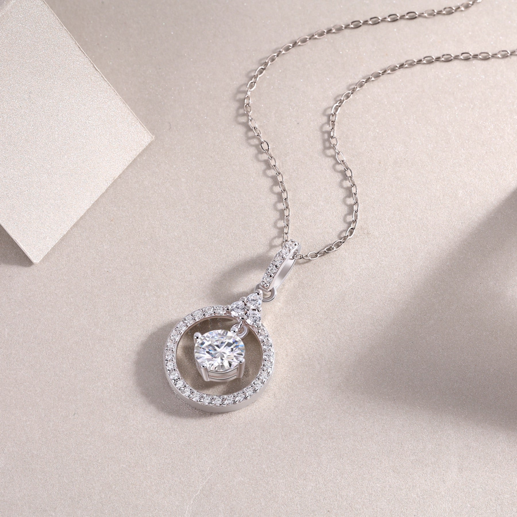 Amour 1 Carat Moissanite Circle Pendant Necklace in Sterling Silver